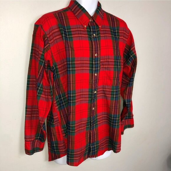 Vintage 90s Mens L Shirt Red Green Plaid Long Sleeve Button Down Grunge - Picture 5 of 12